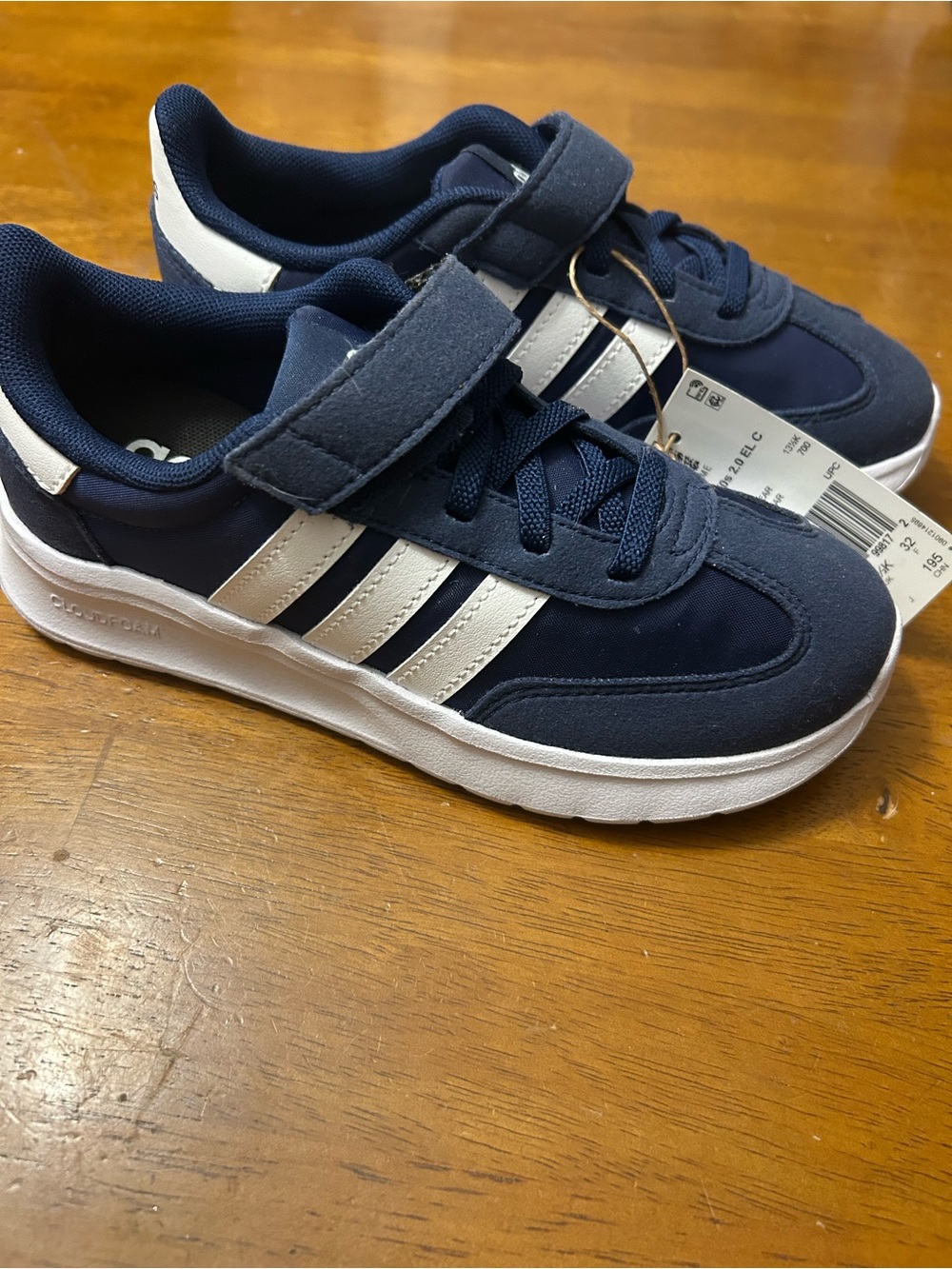 adidas Kids Navy and White Sneakers with Hook-and-Loop Strap